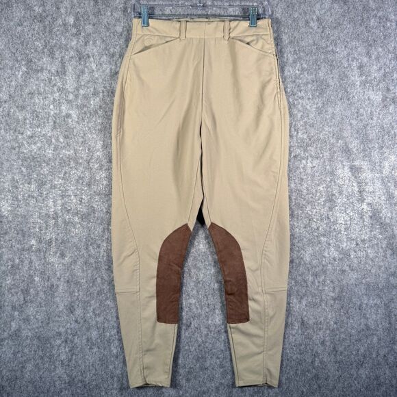 Ariat Beige Ribbed Equestrian Women's Riding Breeches Pants Size 26R Side Zip - Picture 1 of 16